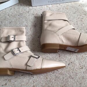 Topshop Cream Ankle Boots with Straps